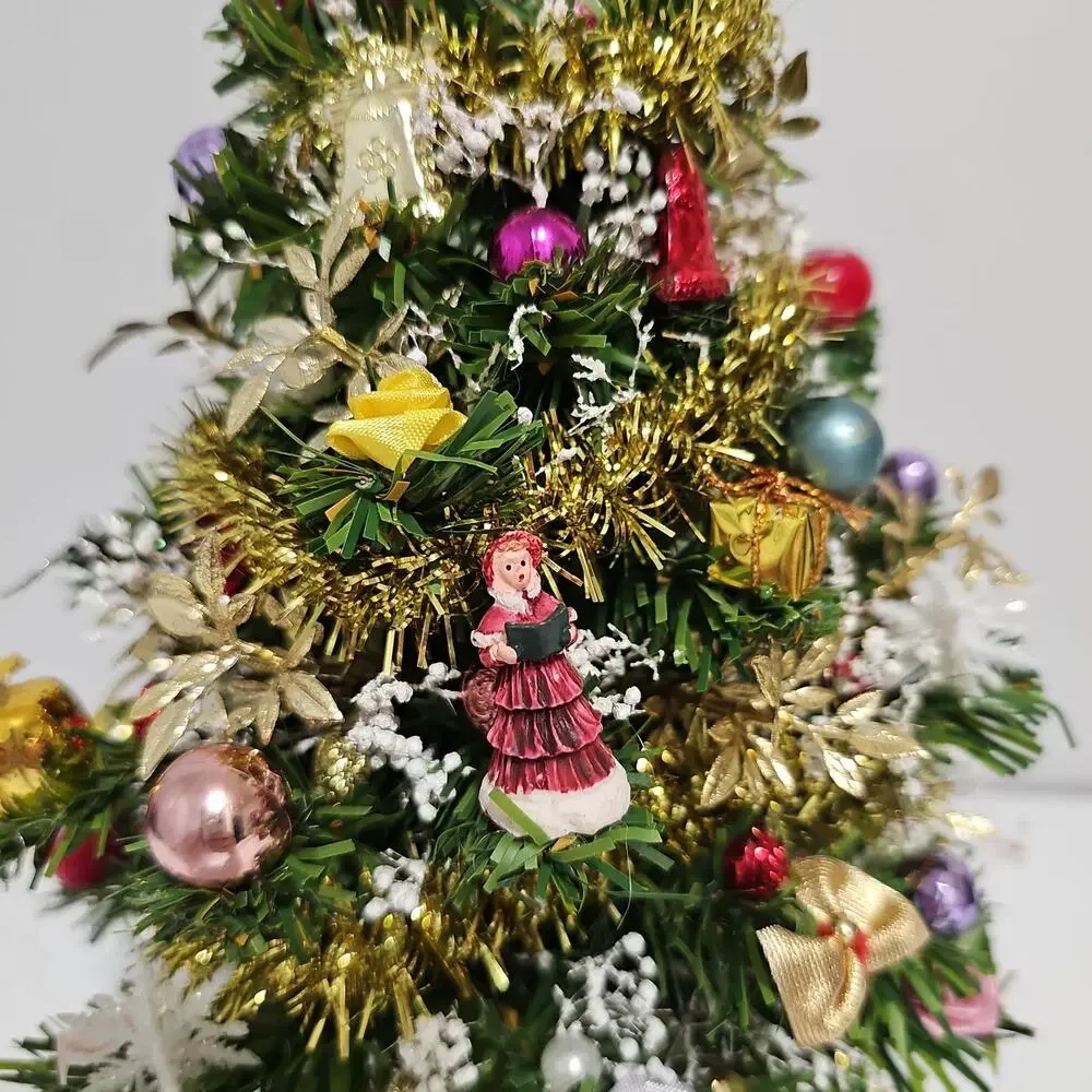 Decorated Tabletop Artificial Christmas Tree Santa Topper Retro Holiday Decor